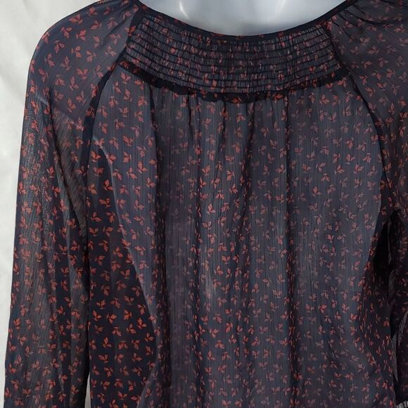 St John's Bay Women's Medium Navy Blue Leaves Sheer Blouse - Picture 5 of 12